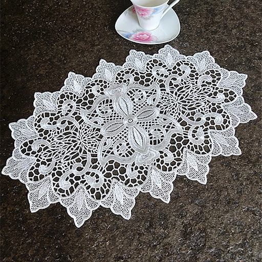 Title 3, Decorative cushion with lace and embroidery, pe...