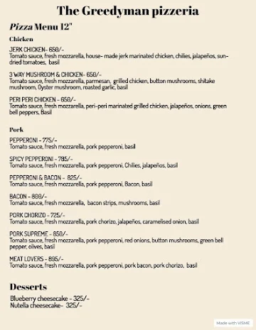 The Greedyman Pizzeria menu 