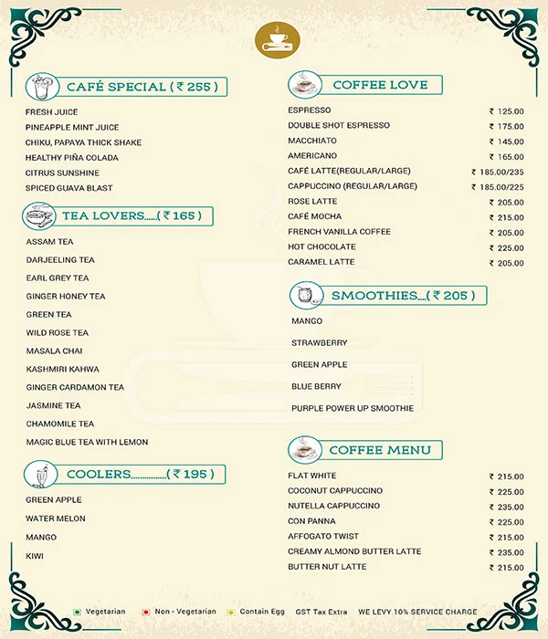 The Reader's Cafe menu 