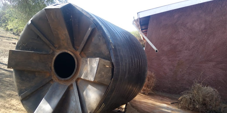 Destroyed water tank at Loolakir Primary School in Kimana area of Loitokitok.