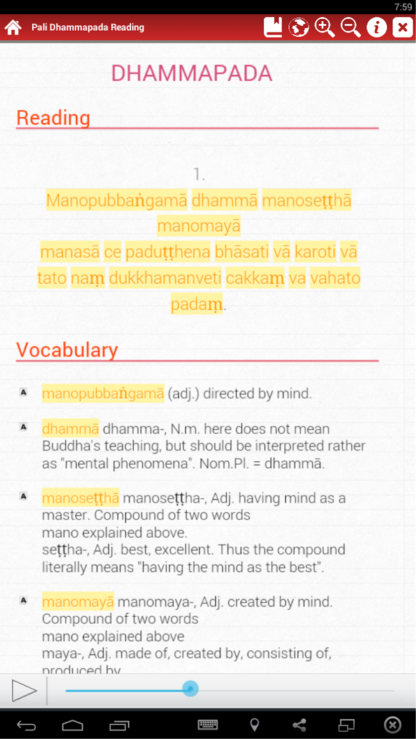 Learn Pali with Dhammapada Screen 1