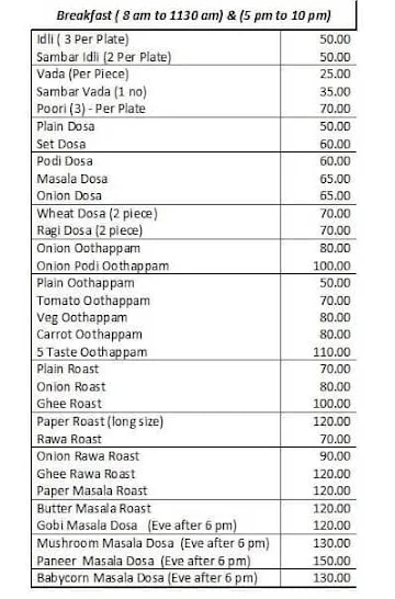 Anoos Veg Kitchen menu 