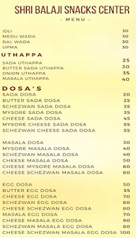 Shri Balaji Snacks Center menu 1
