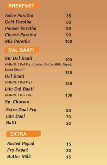 Mevad Restaurant And Dalbati menu 