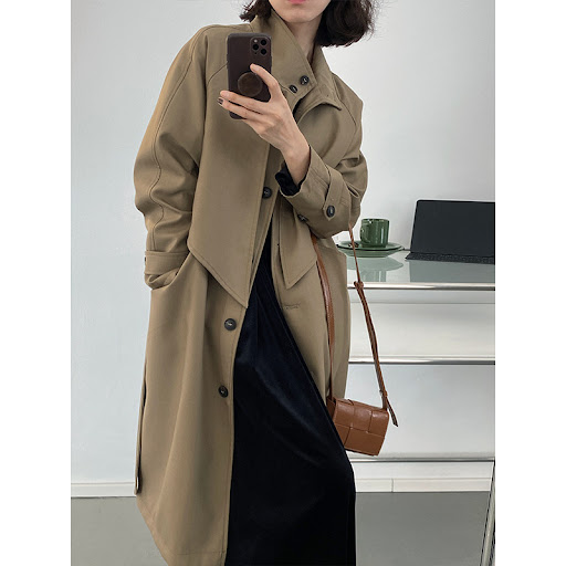 Title 2, Small loose coat with waist and mid-length, des...