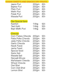 Kanha Sweets Snacks Farsan & Dry Fruits menu 1