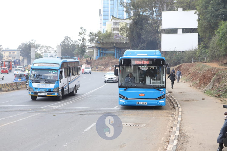 An electric mass transit bus is seen during its launch by Roam company in Upperhill area, Nairobi on October 19, 2022.