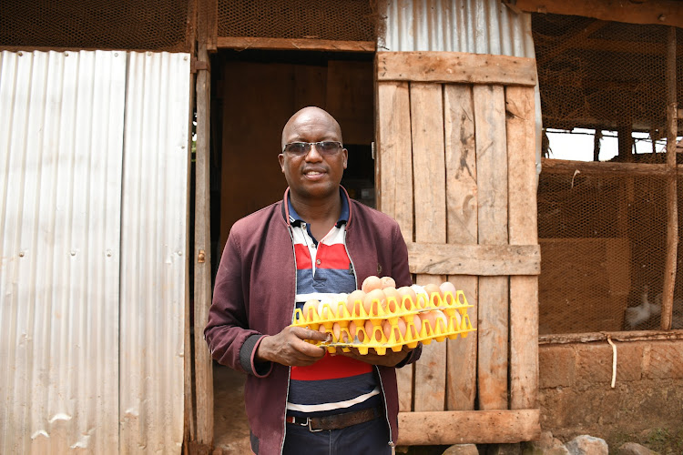 Zachary Munyambu from Ngoigwa area in Thika, Kiambu County sells a tray of eggs between Sh290 to Sh320 locally at his shop in Thika town and to the nearby hotels.