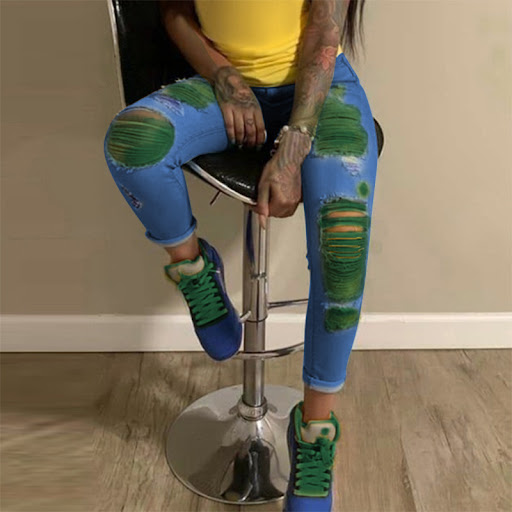 Title 9, Womens Street Light color ripped jeans for a c...