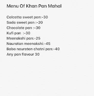 Khan Pan Mahal menu 1