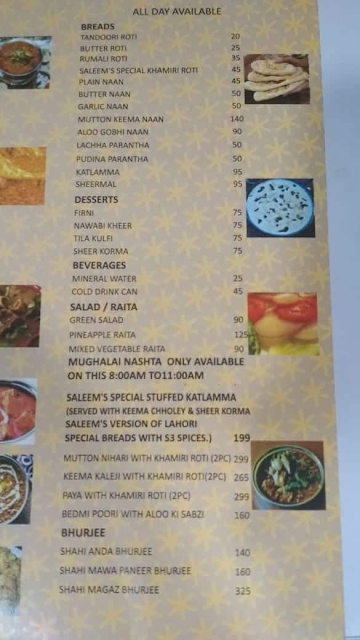 Saleem's Fine Dine menu 