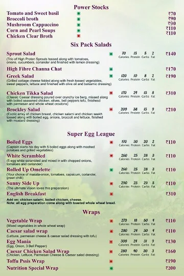 The Nutristation menu 