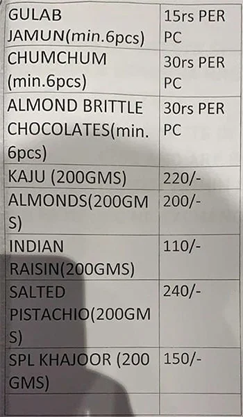 A-1 Sweets menu 