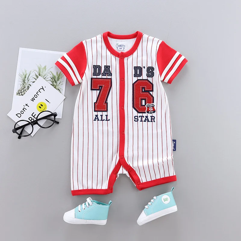 Zomerkleding voor pasgeborenen, dunne gekamde katoenen romper met korte mouwen en boxer stijl, ademend en comfortabel
