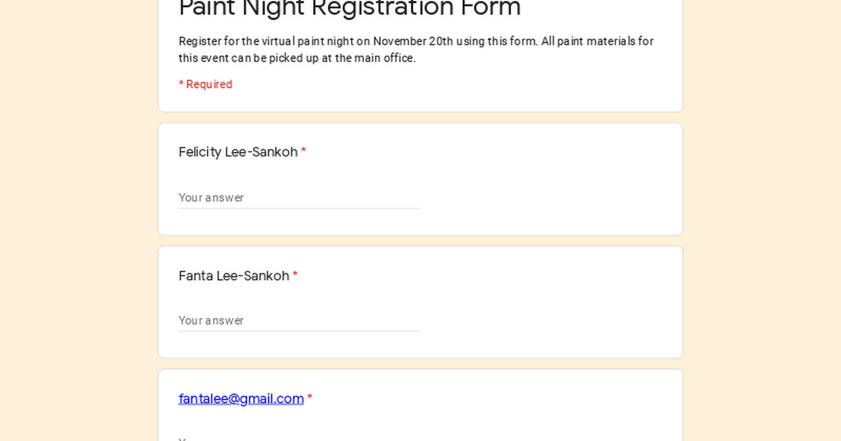 Paint Night Registration Form