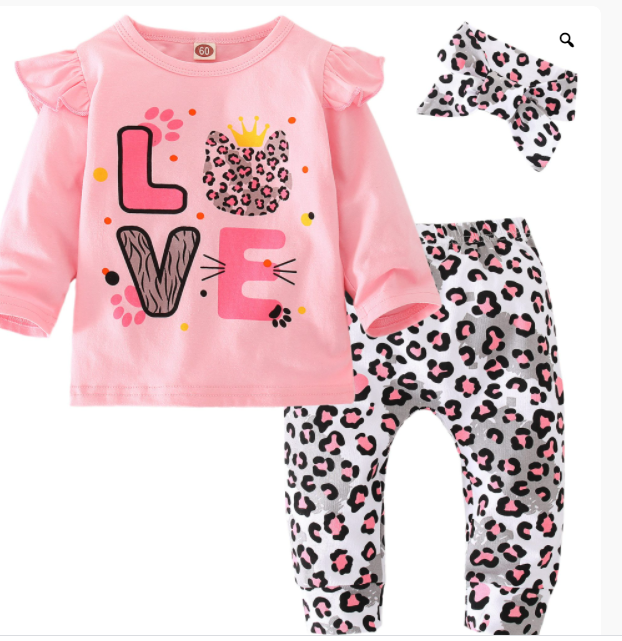 Conjunto Infantil Manga Longa com Estampa de Letras e Calças de Leopardo Roupa Confortável para Crianças Ideal para Brincar e se Divertir Look Infantil Casual e Moderno