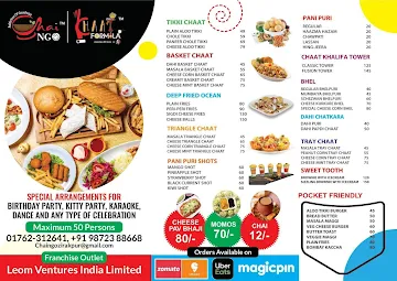 Chai NGO & Chat Formula menu 
