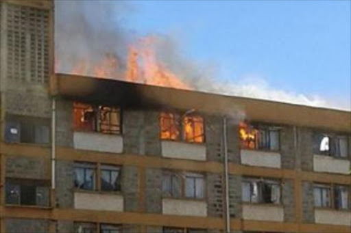 A fire at hall six of the Juja campus of Jomo Kenyatta University of Agriculture and Technology, March 16, 2016. Photo/COURTESY