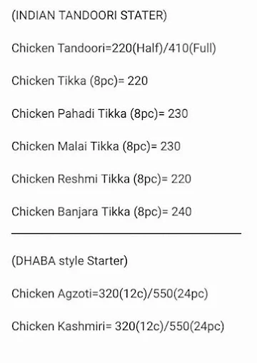 Lucky Dhaba menu 