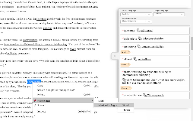 Web pages Highlighter & Translator chrome extension