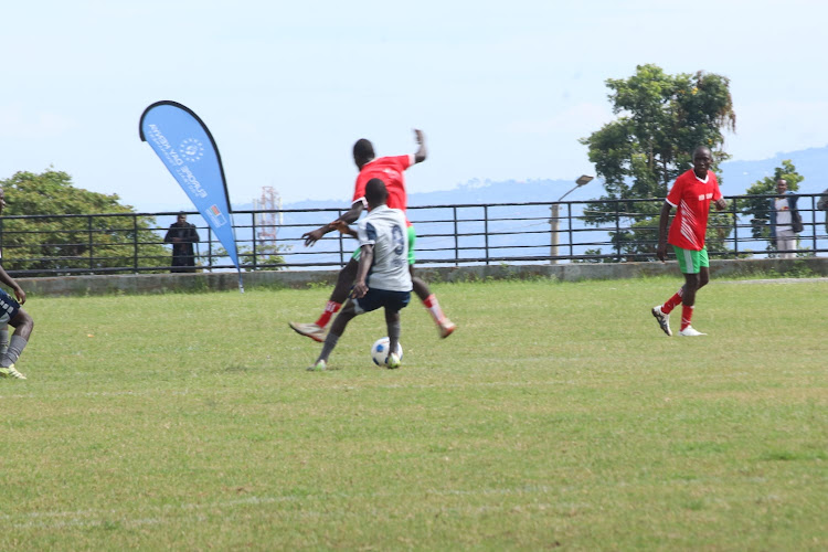 Players from Tonga and Kuoyo during first march at Raila Odinga Stadium in Homa Bay town on April 6,2024