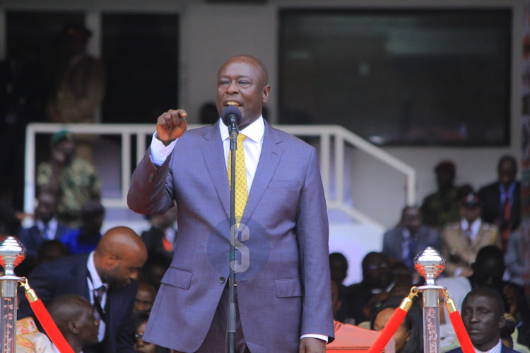 Deputy President Rigathi Gachagua giving his maiden address at the Kasarani Stadium on September 13, 2022.