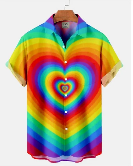 Summer Oversized Romantic Men'S Shirt Rainbow Pattern Fas... - 2