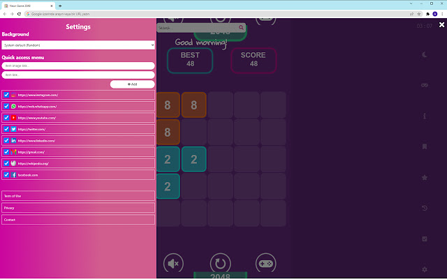 Neon Game 2048 Game New Tab