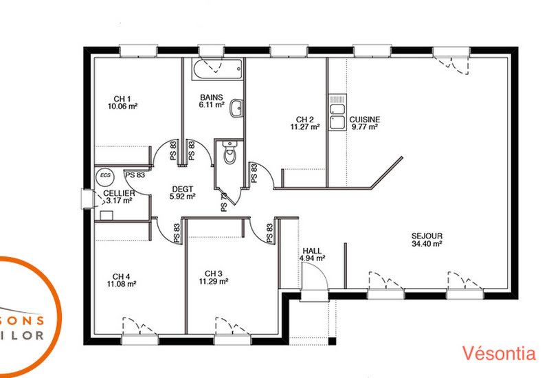  Vente Terrain + Maison - Terrain : 1 900m² - Maison : 109m² à Byans-sur-Doubs (25320) 