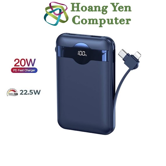 [Mẫu Mới] Sạc Dự Phòng Remax Rpp - 280 10000Mah (Sạc Nhanh Qc3.0, Vooc 22.5W, Pd20W),Tích Hợp Cáp Sạc - Hoangyencomputer