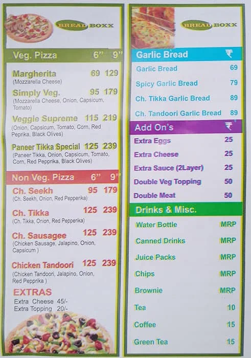 Hot Box menu 