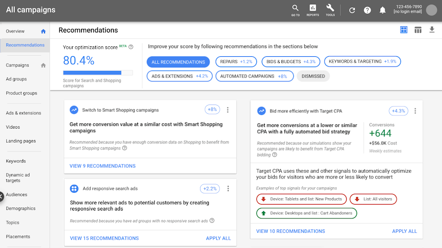 Optimisation score for Shopping campaigns