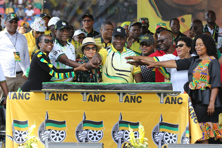 January 08 2023: ANC leadership lead by president Cyril Ramaphosa cut a cake at the 111th ANC birth day celebrations held at Dr Molemela stadium, Free State.