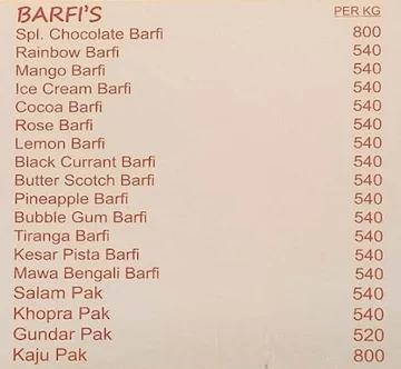 Fakhri Sweets Farsan Bakery menu 