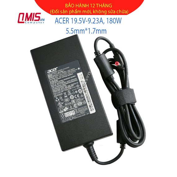 Sạc Laptop Acer 19.5V - 9.23A; 5.5X1.7Mm, Predator 15 G9 - 591 G9 - 592 Predator 17 G5 - 793 G9 - 791 G9 - 792 Triton 700 Pt715 - 51