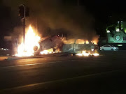 Two vehicles caught alight after a collision in Fourways, Gauteng, late on Saturday night.