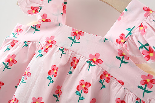 Title 19, Girls Dress Suspenders Flounced Sleeve Printing...
