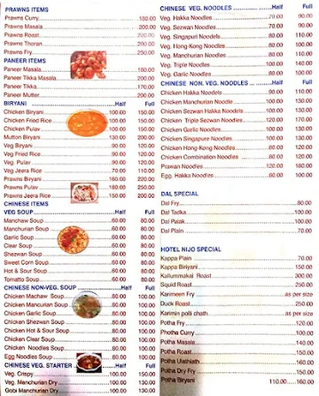 Hotel Nijo menu 