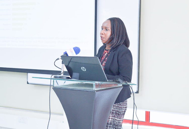 Infotrak CEO Angela Ambitho when realising the survey findings in Nairobi yesterday July, 24, 2019