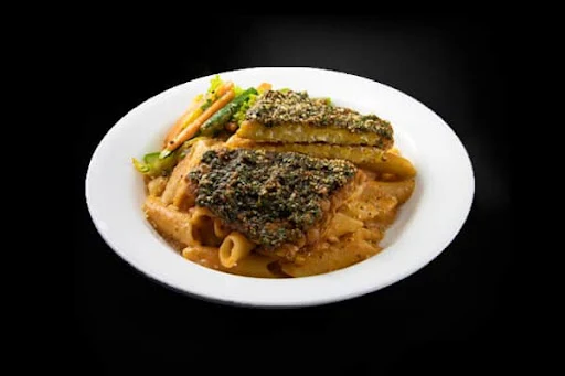 Green Chimichurri Tempeh Steak With Sun Dried Alfredo Pasta