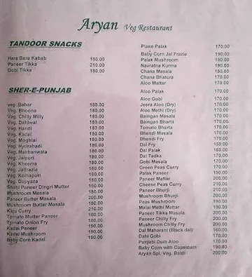 Aryan Restaurant menu 