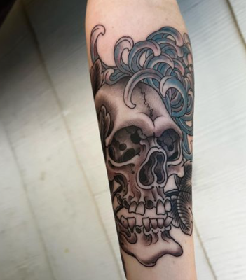 Skull Chrysanthemum Tattoo