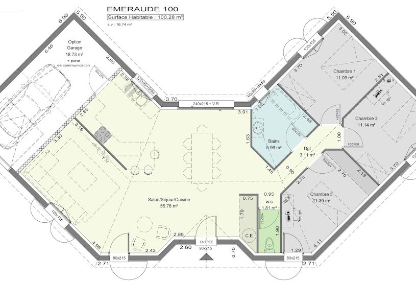  Vente Terrain + Maison - Terrain : 1 000m² - Maison : 100m² à Saugon (33920) 