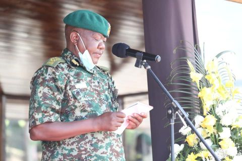 NYS Technical Training Institute Naivasha senior assistant director William Otieno during the pass out parade for 46 enforcement band officers from Mandera.