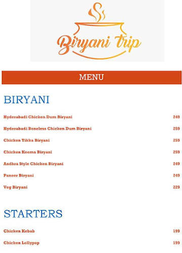 Biryani Trip menu 