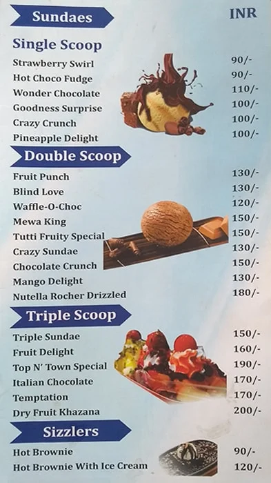Top 'N Town Ice Cream menu 