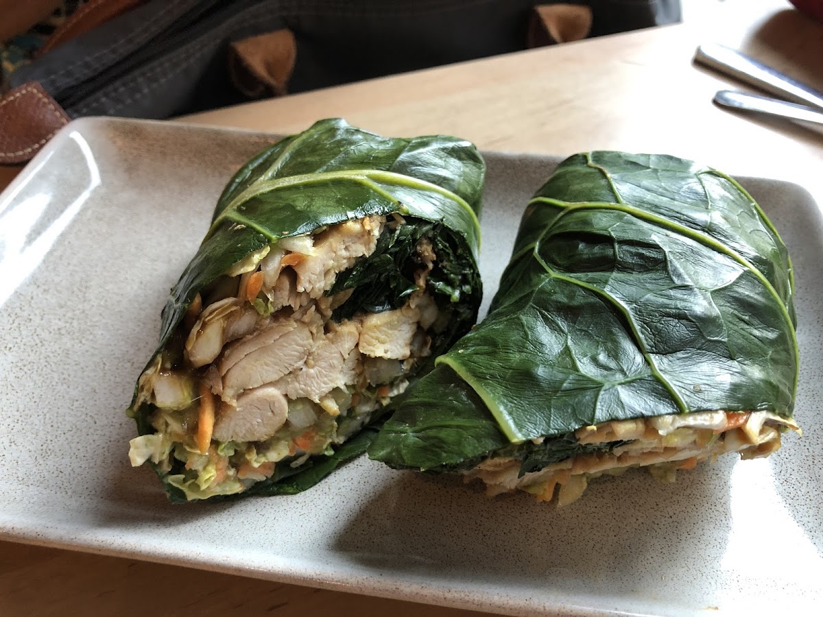 GF Lemongrass Chicken request it “Wrapped in Steamed Collard Greens”