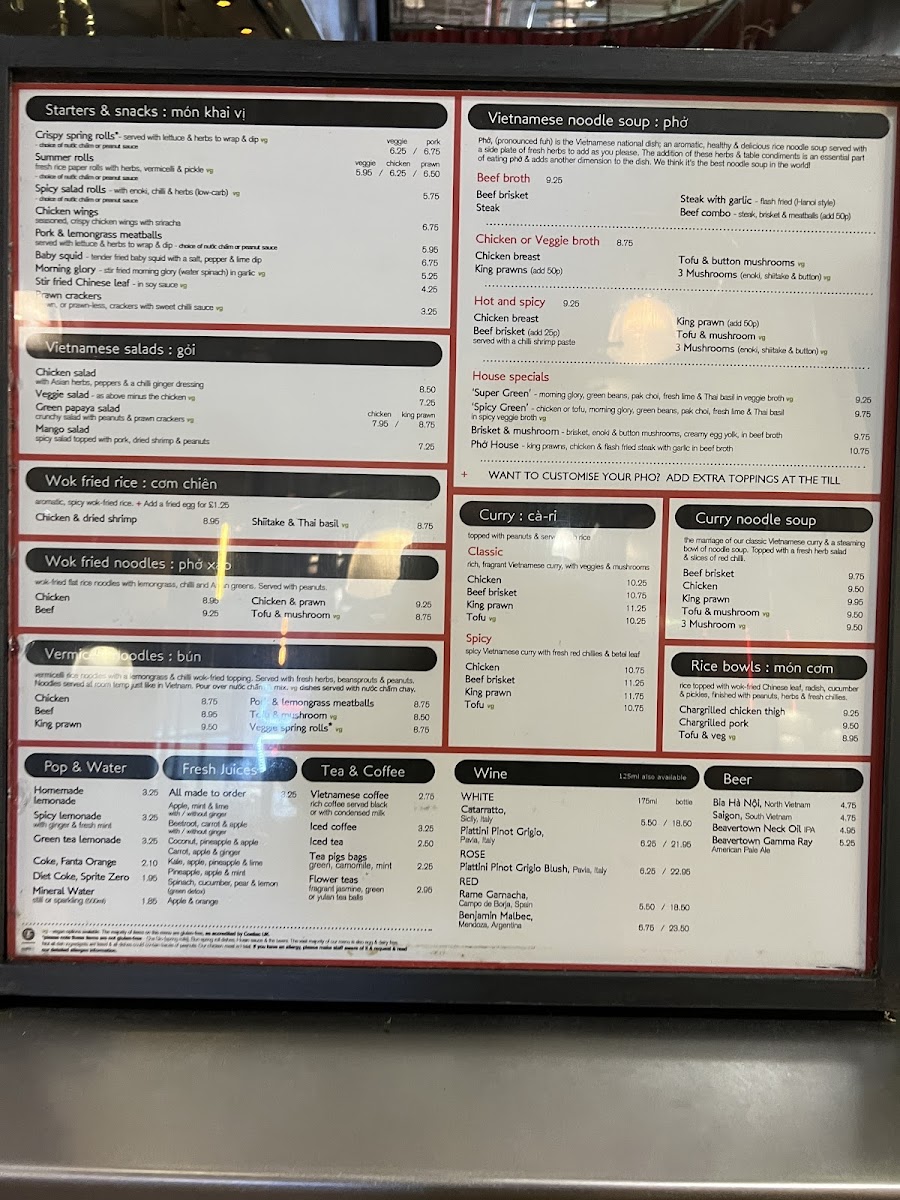 Pho gluten-free menu