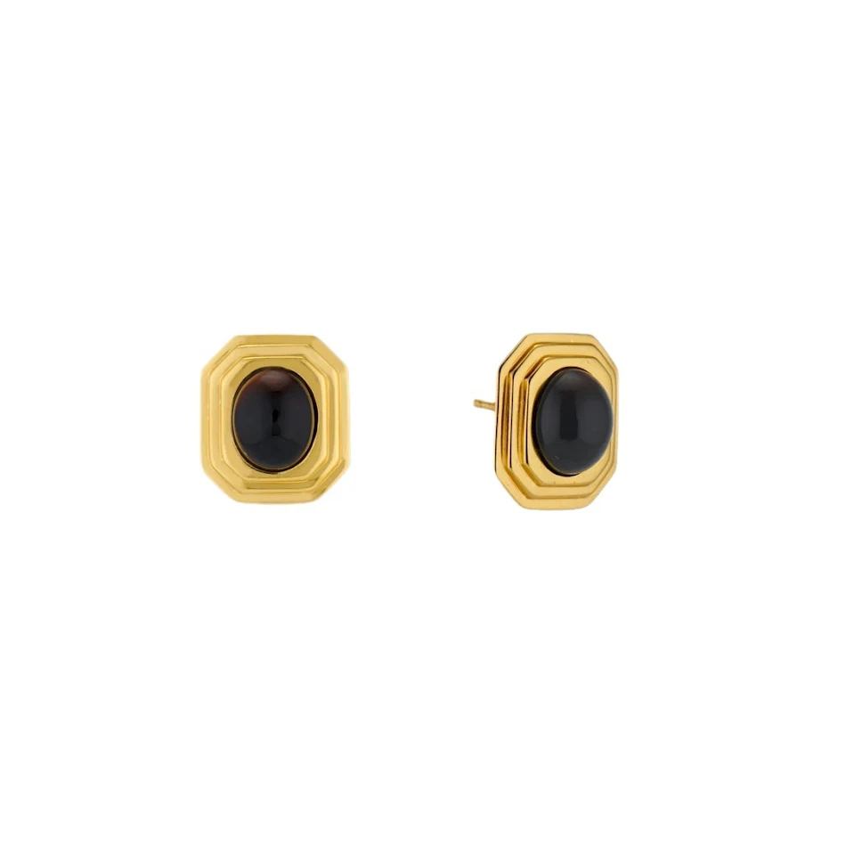 Pendientes cuadrados de ágata negra con incrustaciones de oro real de 18K y baño de cobre, elegancia y estilo.