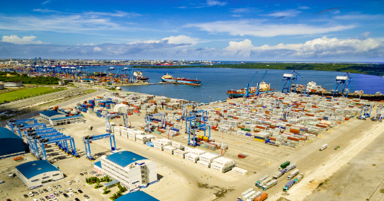 An aerial view of the port of Mombasa.